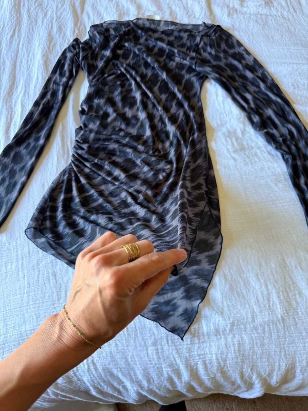 Intimately Free People Mesh Ruched leopard shirt Size M